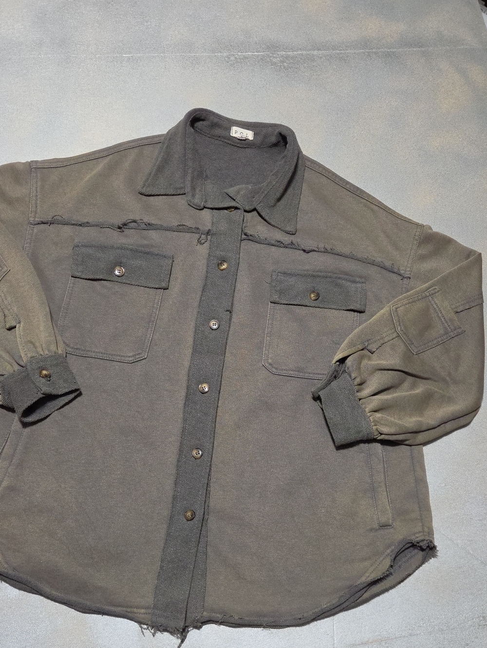 POL Men's Faded Charcoal Shirt Jacket with Chest Pockets